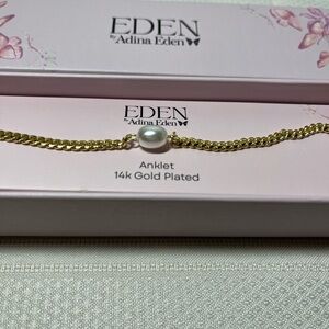 New ANKLET. Adina Eden 14k Gold Plated with Pearl. Cuban chain.
